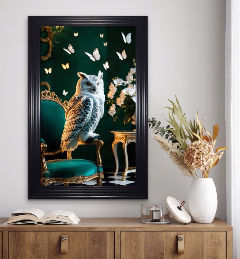Eira The Regal Owl Amidst Baroque Elegance Framed Wall Art  115cm x 75cm