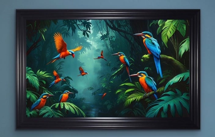 Vibrant Birds Amid Lush Jungle Framed Wall Art  115cm x 75cm