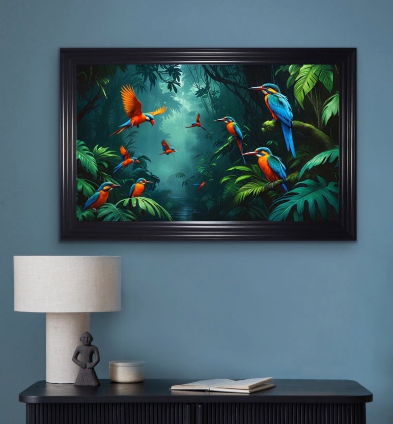 Vibrant Birds Amid Lush Jungle Framed Wall Art  115cm x 75cm