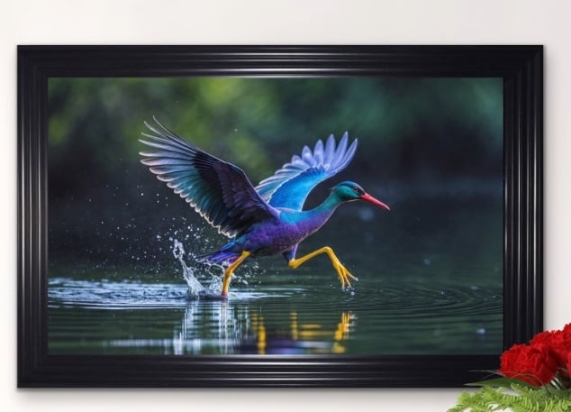 Iridescent Gallinule Leaps Moonlit Water Framed Wall Art  115cm x 75cm