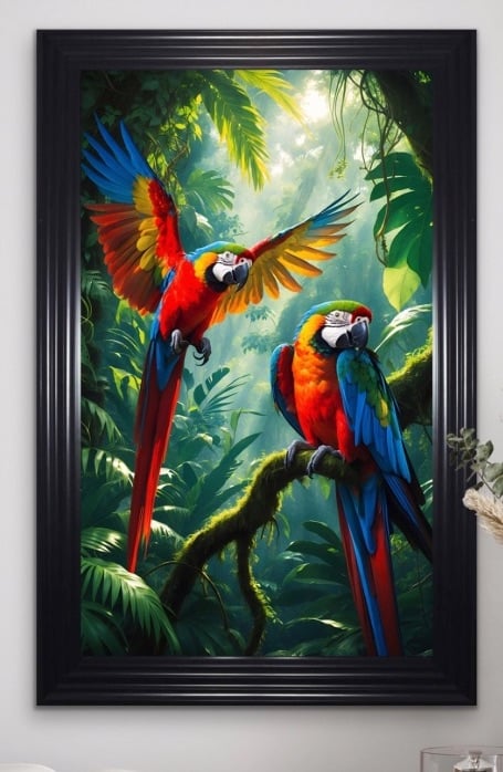 colourful Pair of Macaw Parrots Framed Wall Art  115cm x75cm