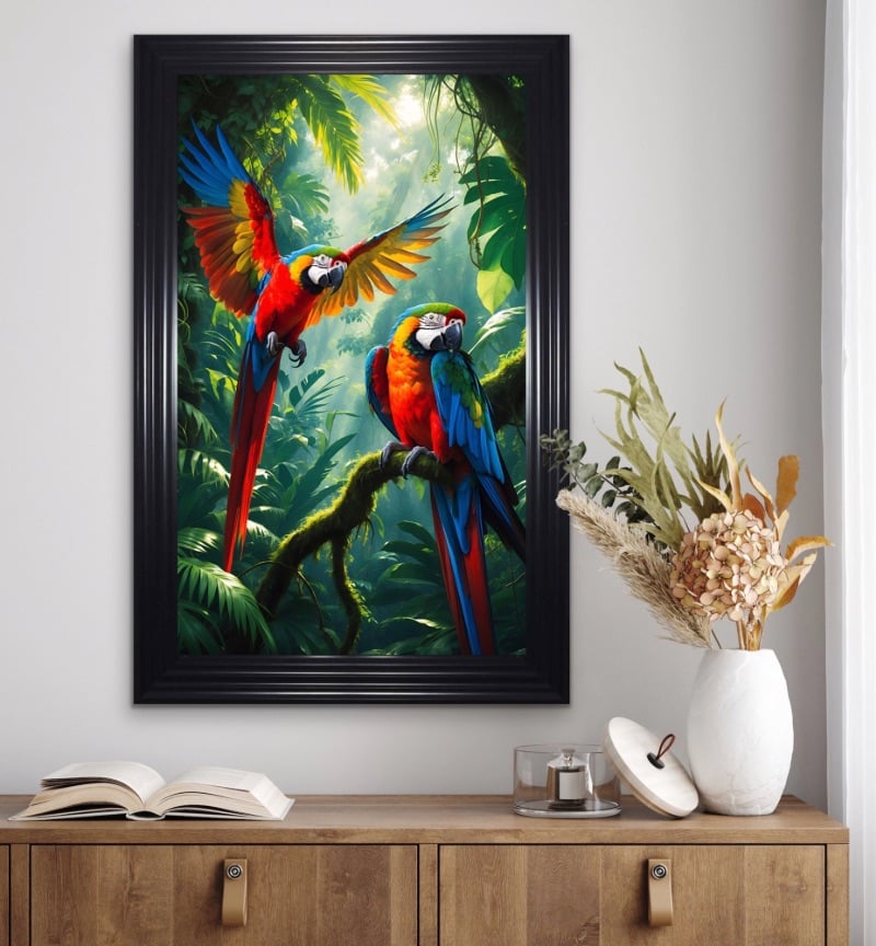 colourful Pair of Macaw Parrots Framed Wall Art  115cm x75cm