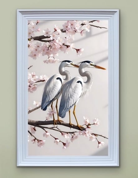 Graceful herons Amid cherry blossoms Wall Art  115cm x 75cm