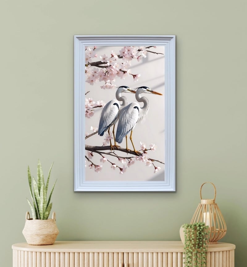Graceful herons Amid cherry blossoms Wall Art  115cm x 75cm