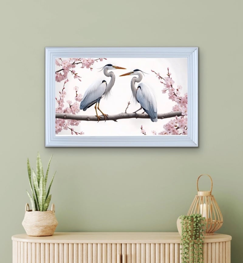 Elegant Herons Perch Among Blossoms Wall Art  115cm x 75cm