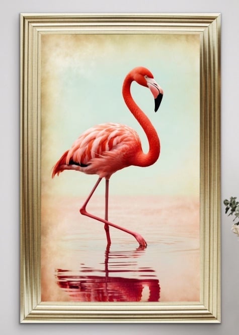 Graceful Flamingo Reflected in Pastels Wall Art  115cm x 75cm