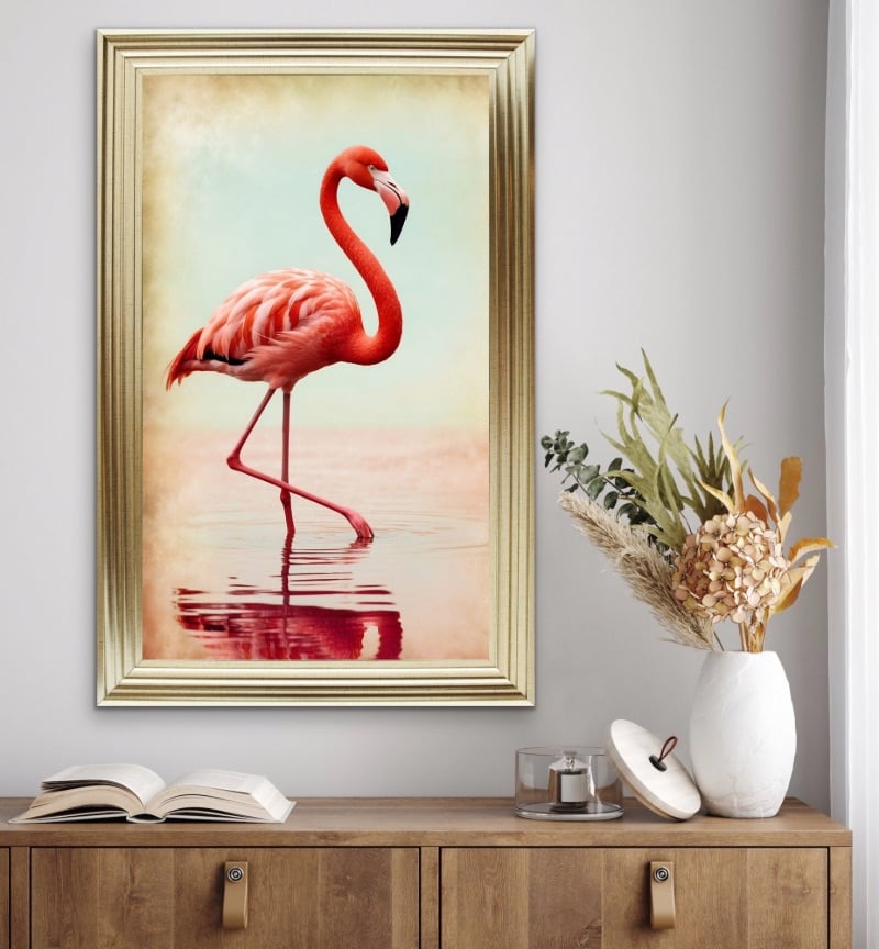 Graceful Flamingo Reflected in Pastels Wall Art  115cm x 75cm
