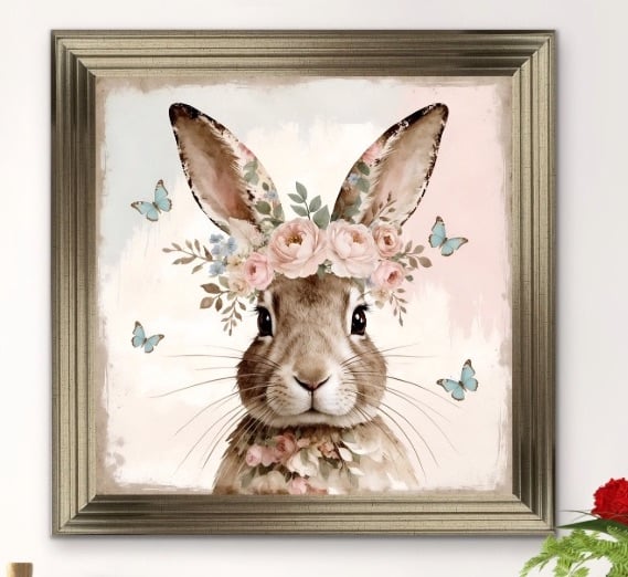 Whimsical Crowned Bramble Rabbit in Pastels 90cm x 90cm