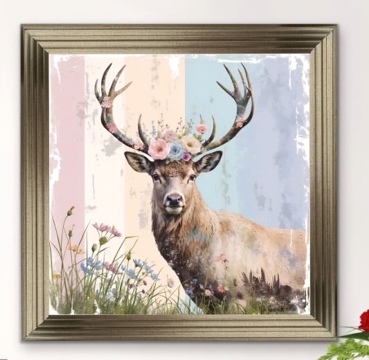 Whispering Crown Stag in Pastels 90cm x 90cm