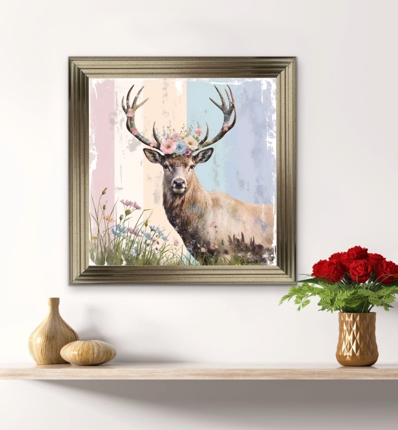 Whispering Crown Stag in Pastels 90cm x 90cm