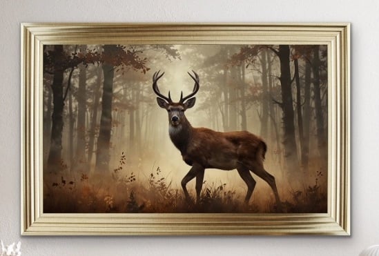 Stag Silhouette in Autumn Mist Framed Wall Art  115cm x 75cm