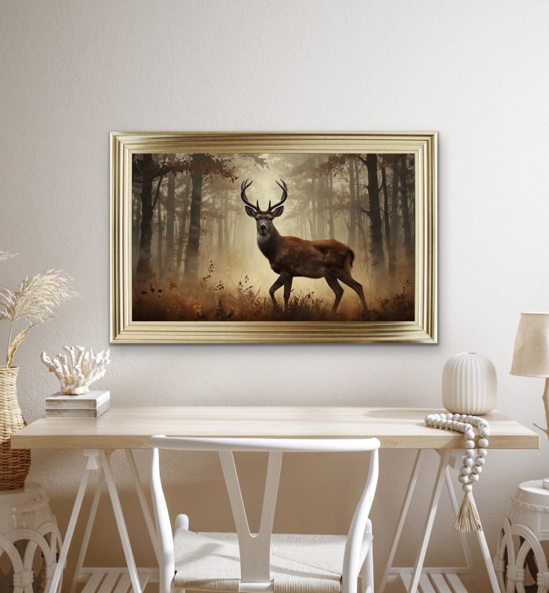 Stag Silhouette in Autumn Mist Framed Wall Art  115cm x 75cm