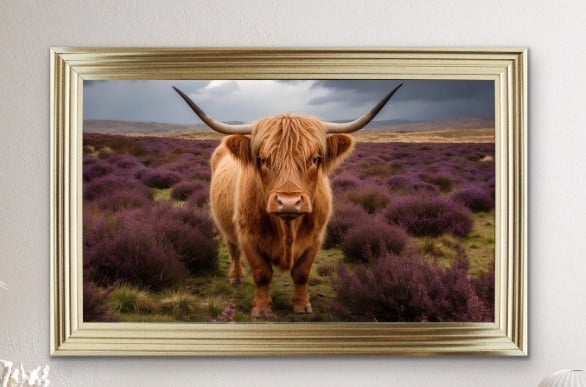Isla The Highland Cow Standing Amidst a Vast Field Framed Wall Art  115cm x 75cm