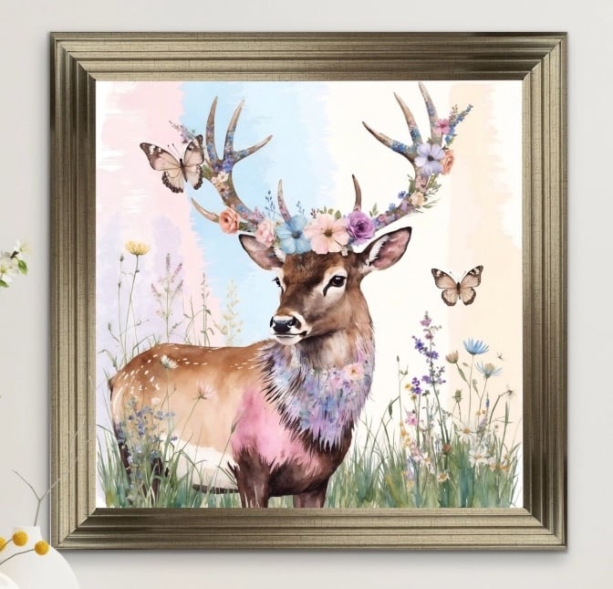 Floral Majesty The Stag in pastels 90cm x 90cm