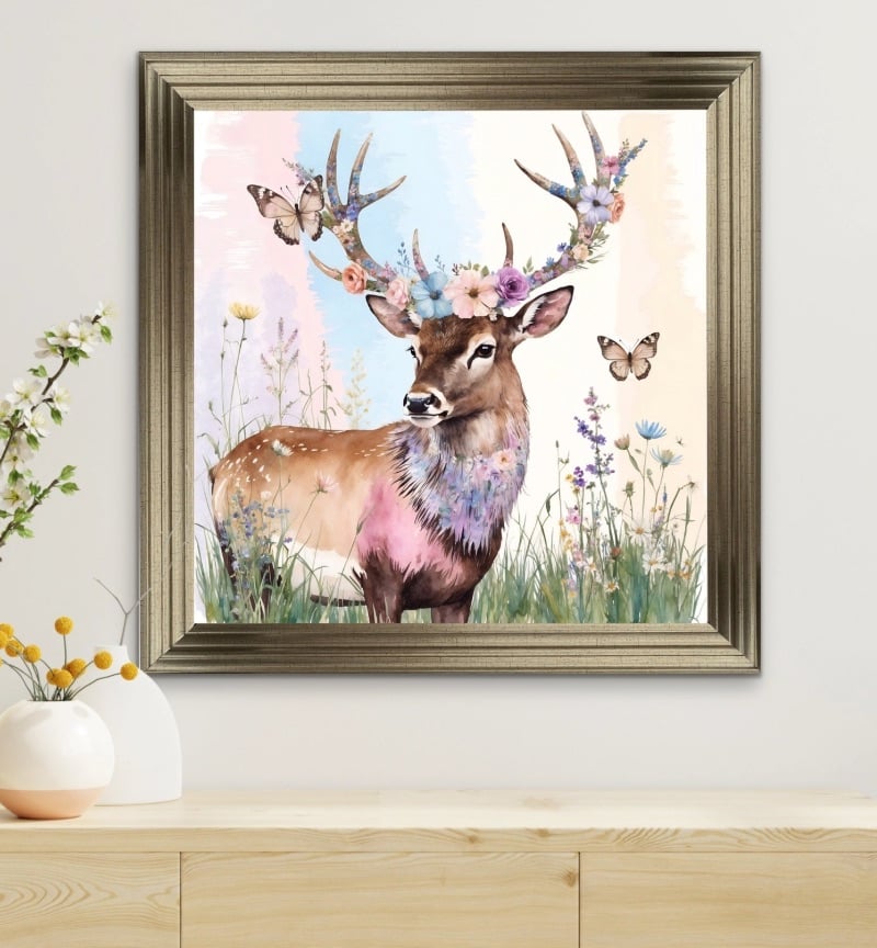 Floral Majesty The Stag in pastels 90cm x 90cm