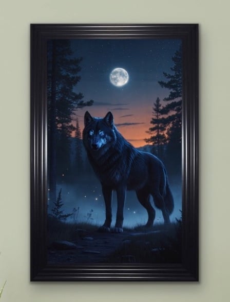 Nyx The Shadow Wolf in Moonlit Forest Wall Art  115cm x 75cm