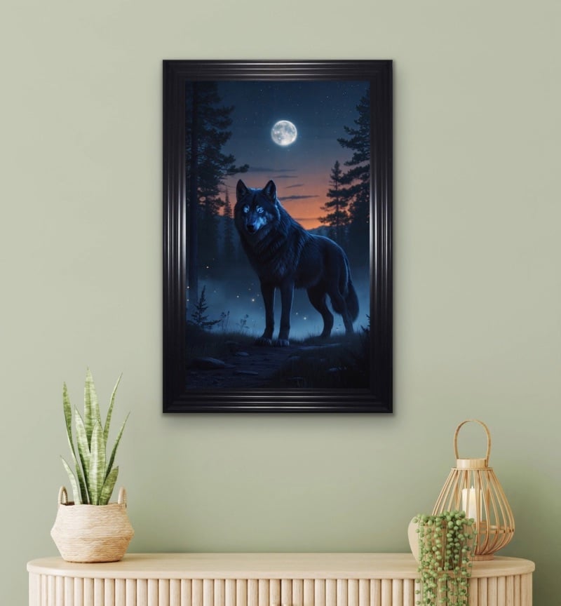 Nyx The Shadow Wolf in Moonlit Forest Wall Art  115cm x 75cm