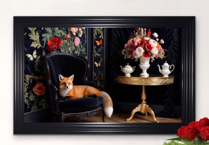 Rowan The Elegant Fox Amid Velvet Opulence Framed Wall Art  115cm x 75cm