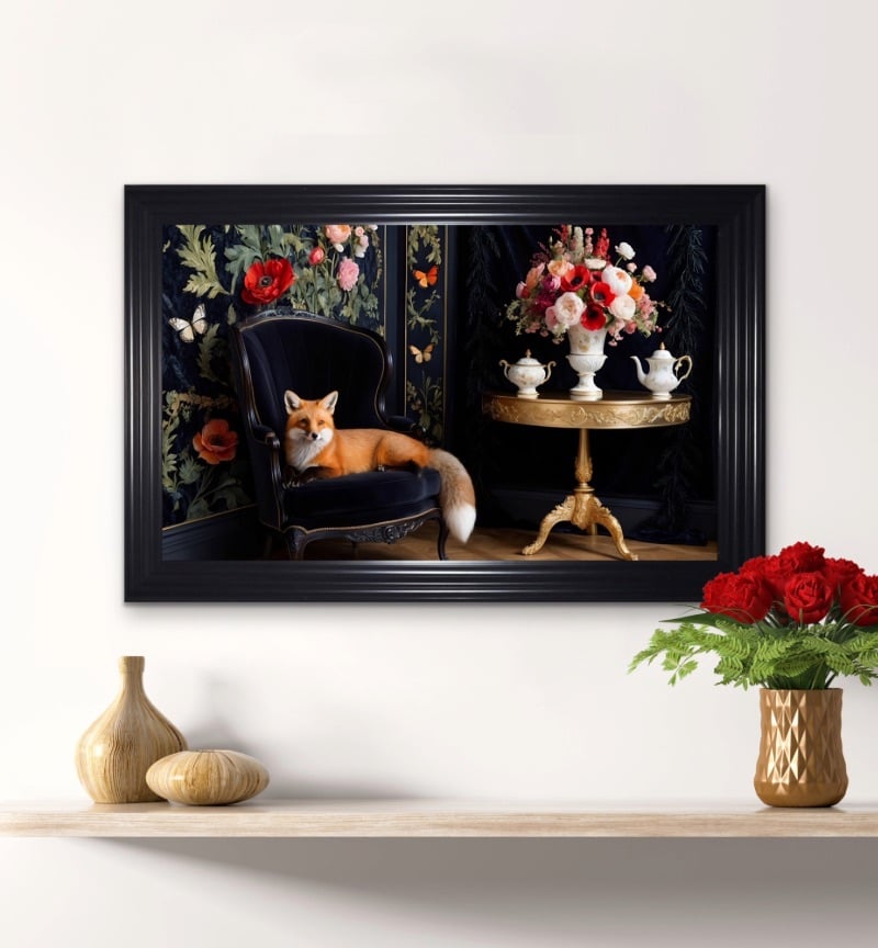 Rowan The Elegant Fox Amid Velvet Opulence Framed Wall Art  115cm x 75cm