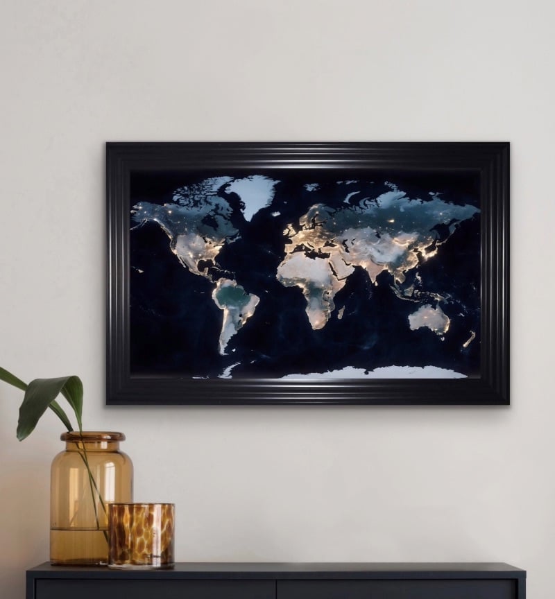 World Map Framed Wall Art  115cm x 75cm