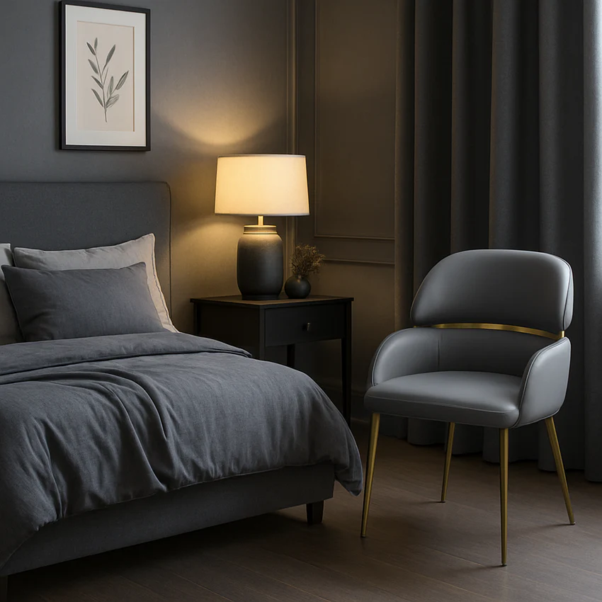 Madrid Dining Chair in Grey and Gold Trim