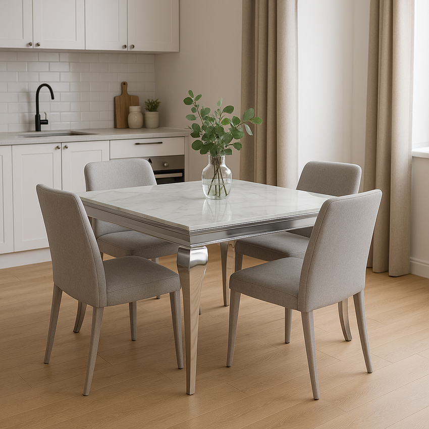 Louis Marble Dining Table in White 100cm x 100m