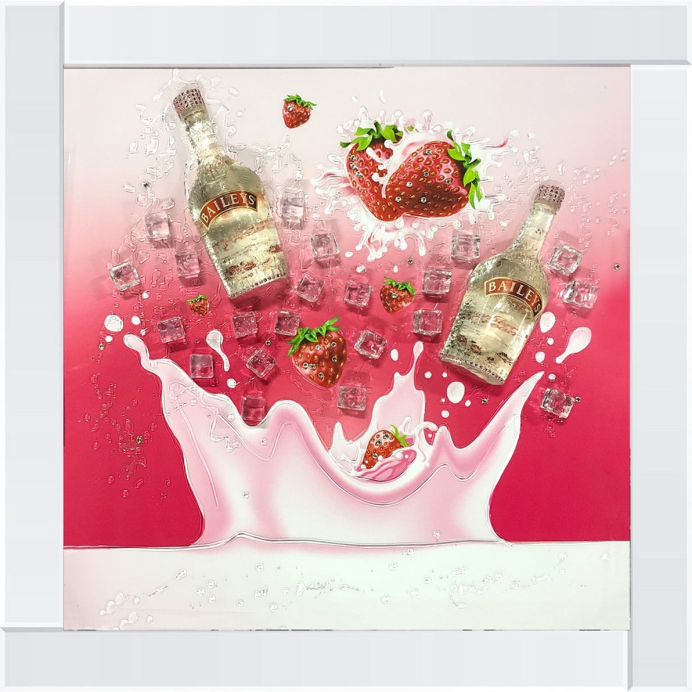 ** 3d Baileys Strawberry Cream Glitter Art Mirrored Frame ** 85cm x 85cm large