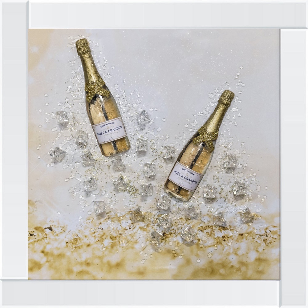 ** 3d Moet Champagne Glitter Art Mirrored Frame ** 85cm x 85cm large