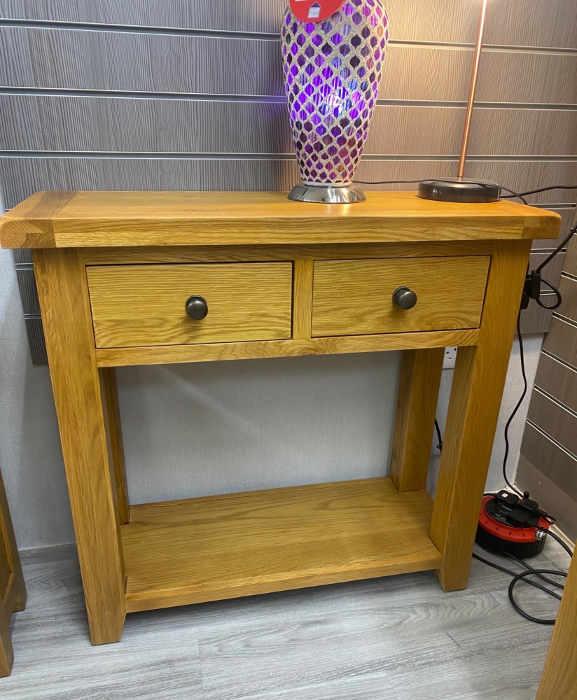 Oak 2 draw Console Table 85cm