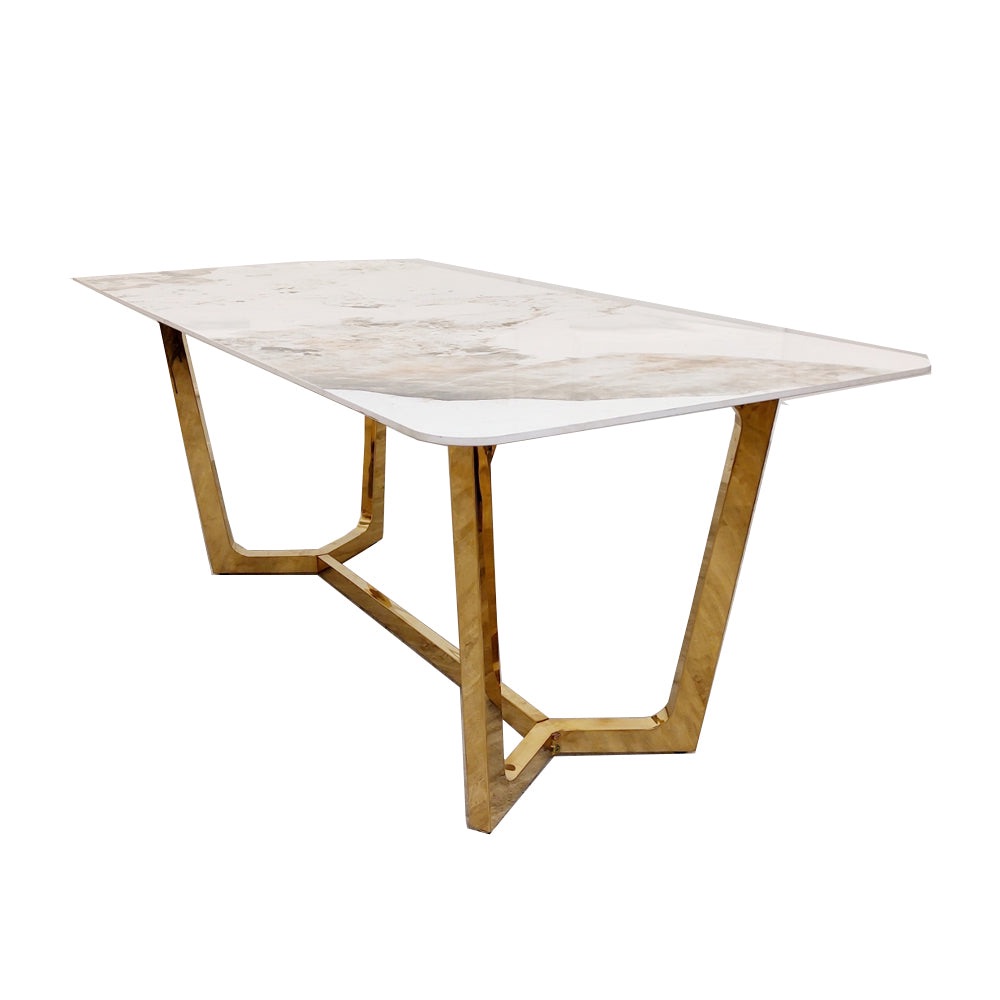 Gold 1.8 Dining Table with Pandora Gold Sintered Stone Top with 4 chair colours