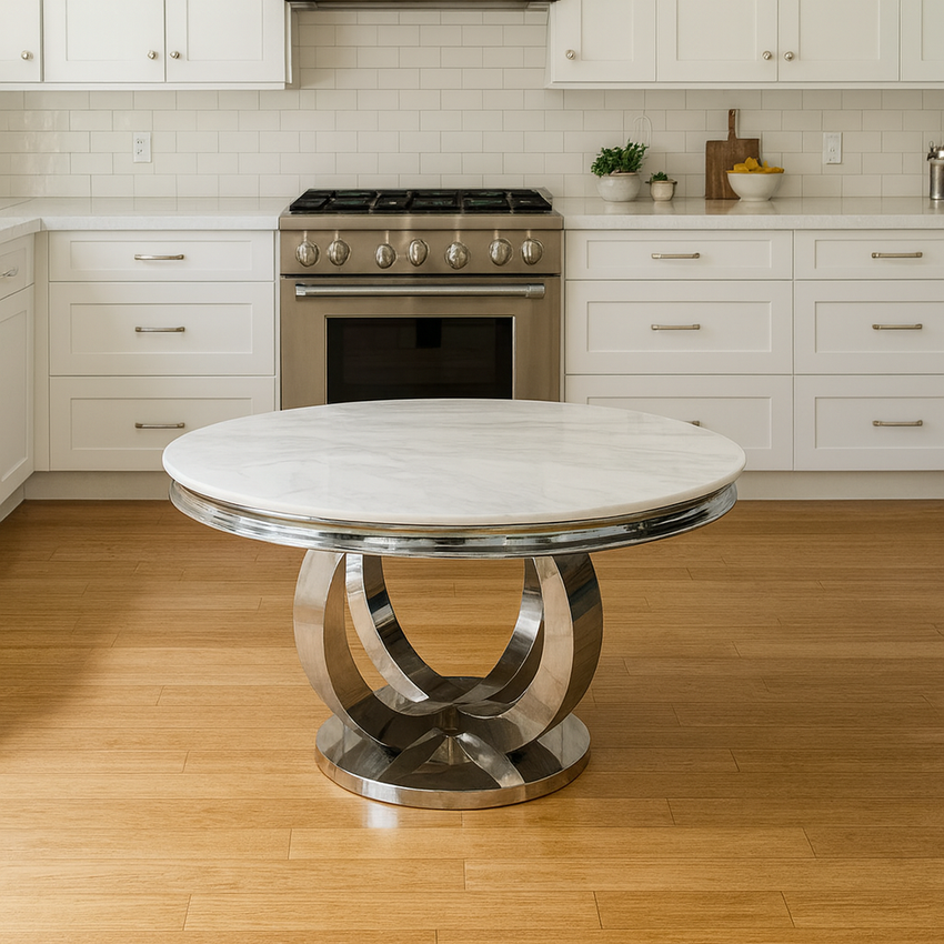 Orion Round White Marble  Top Dining Table 1300mm