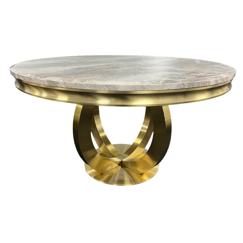 Orion Round Grey Marble Top Dining Table with Gold Frame 1300mm