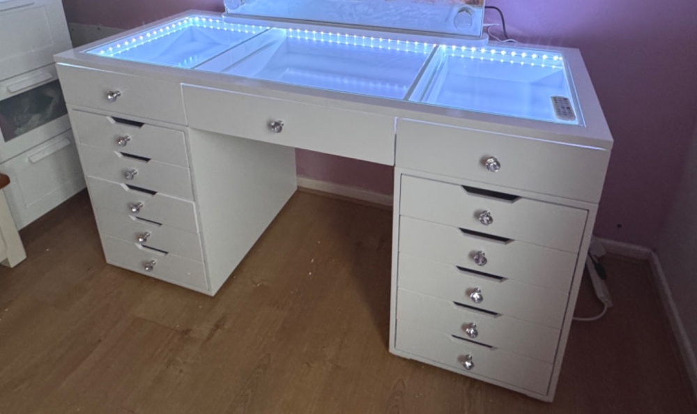 # * 13 Draw Vanity Desk 150cm with built in RGB multi colour Led lights