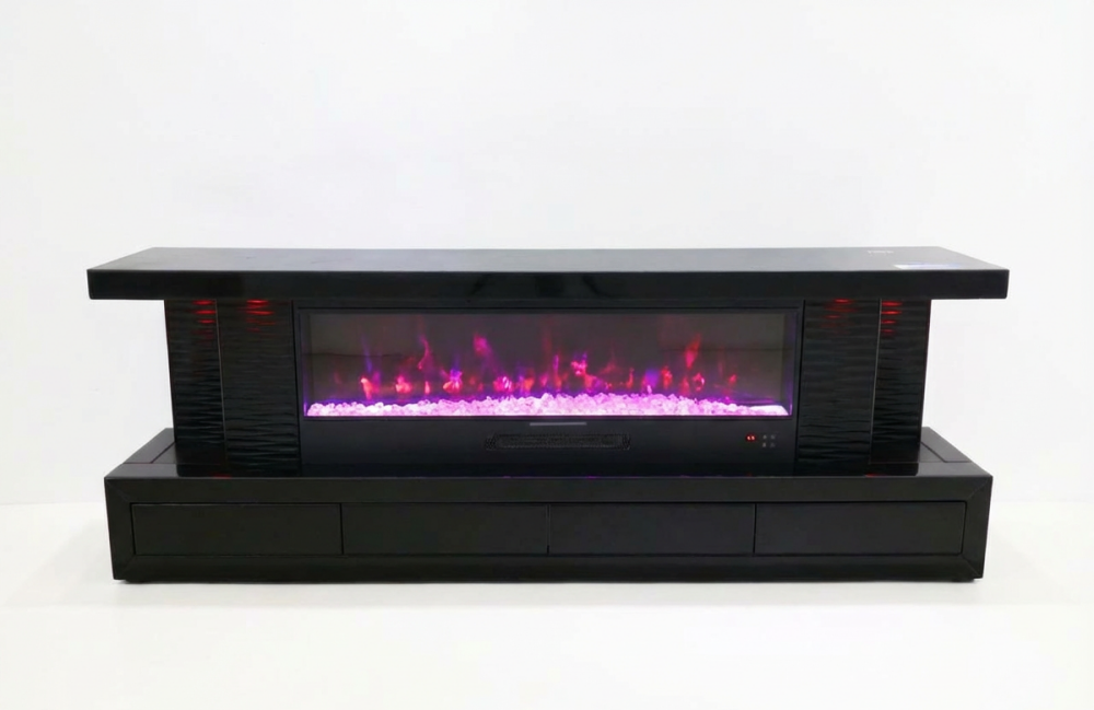 New Black Mirrored Fire TV Media Unit with Down lights, 4 Drawers, wireless charging and bluetooth.