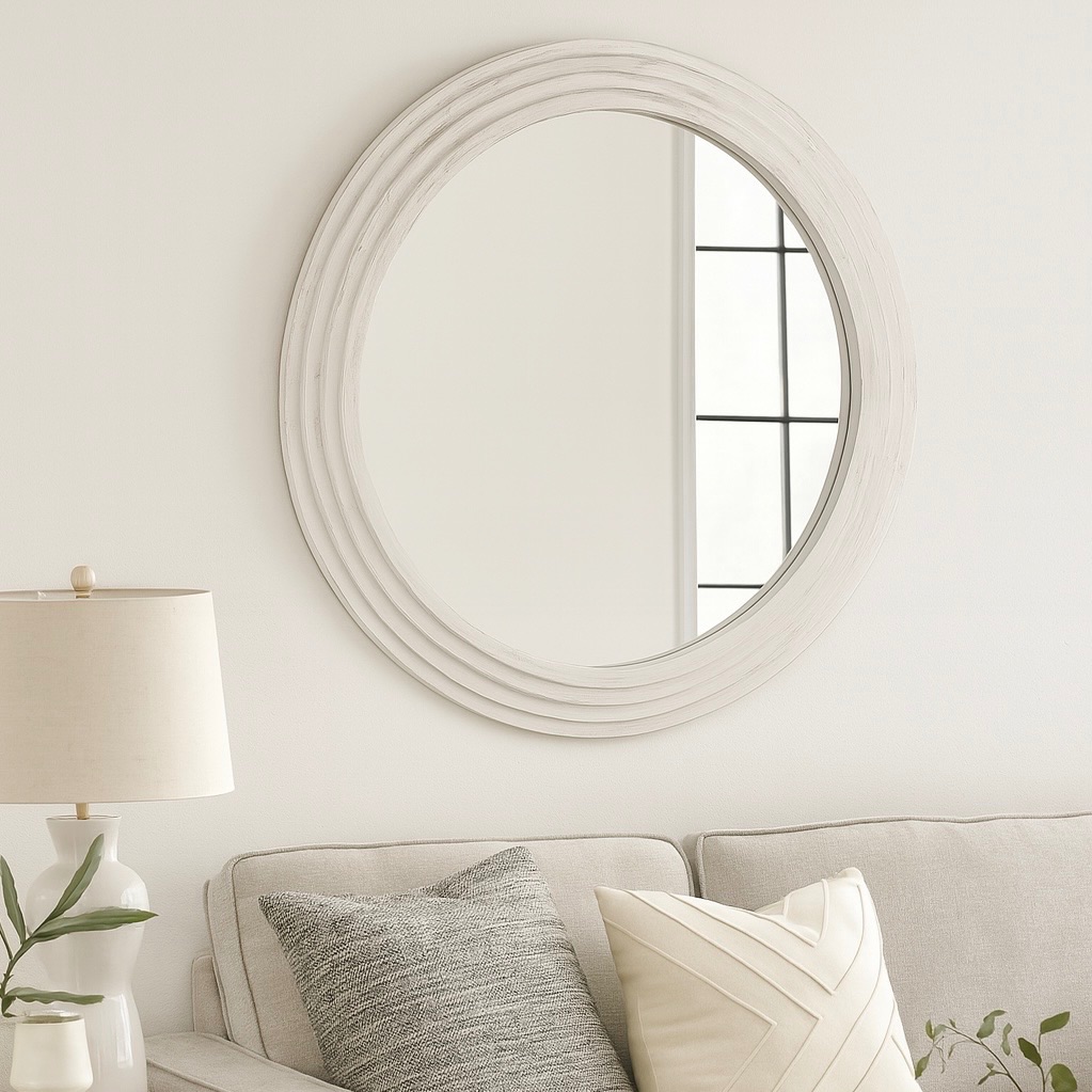 Sienna Round Distressed White Mirror 100cm Dia