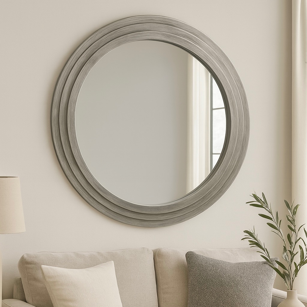 Sienna Round Brushed Silver Mirror 100cm Dia