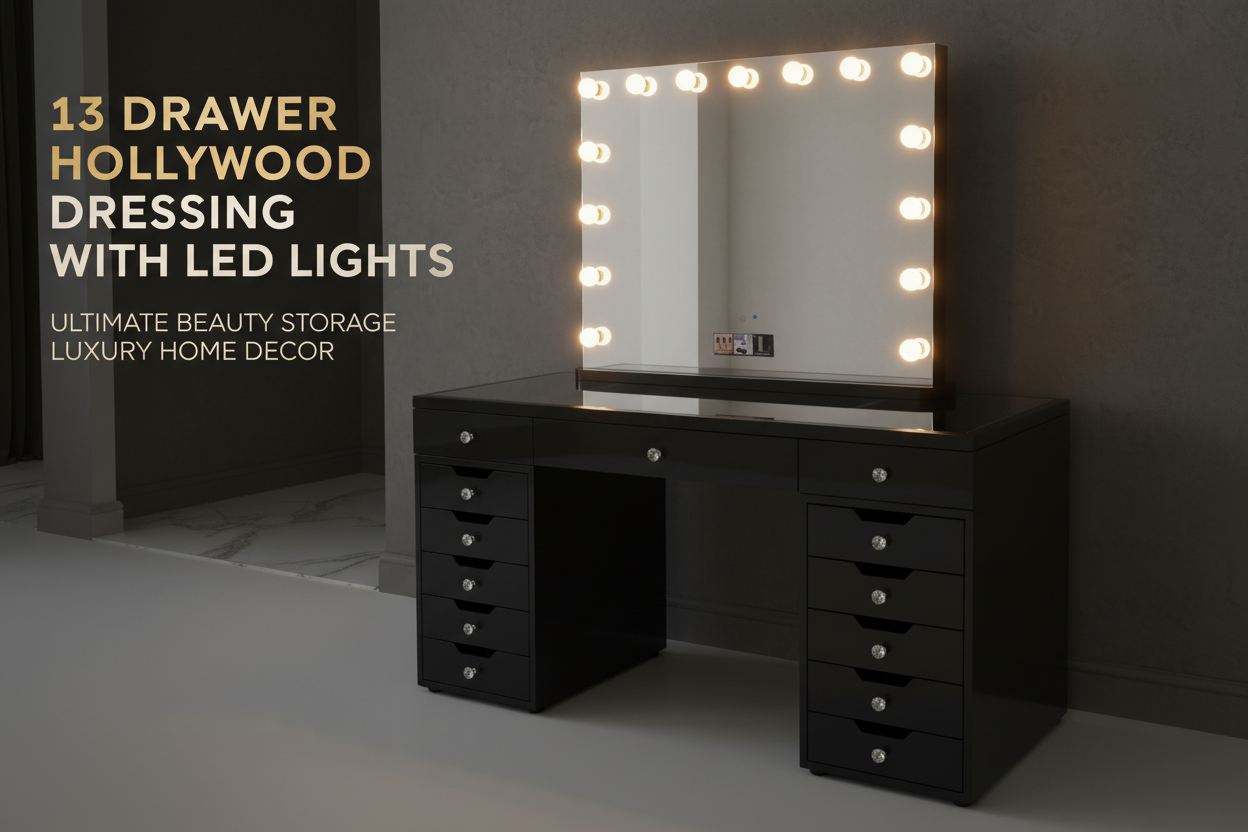 13 draw black dressing table