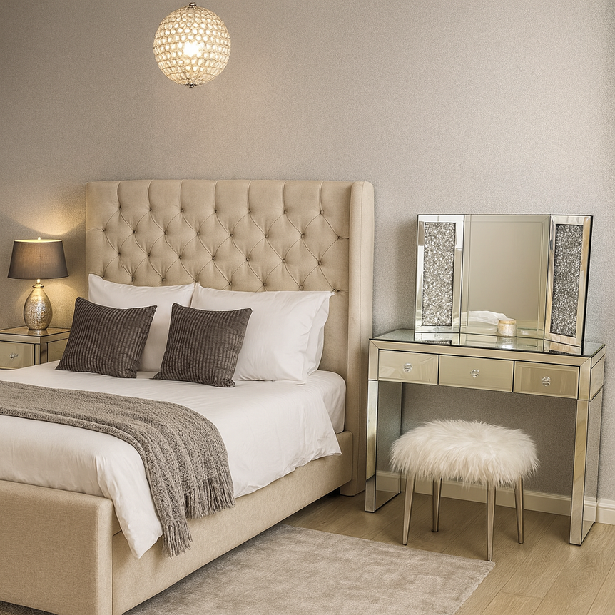 Diamond Crush Sparkle Silver Tri fold Mirror  in stock