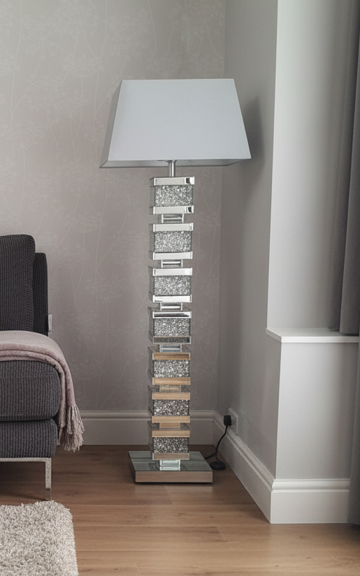 *Diamond Crush Crystal Sparkle Mirrored Tall Venessa floor Lamp 30.5cm x 142cm