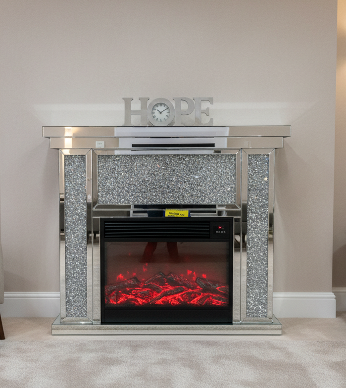 # Diamond Crush Sparkle Agassi Mirrored fire surround with multi 7 colour flame electric Fire IN STOCK