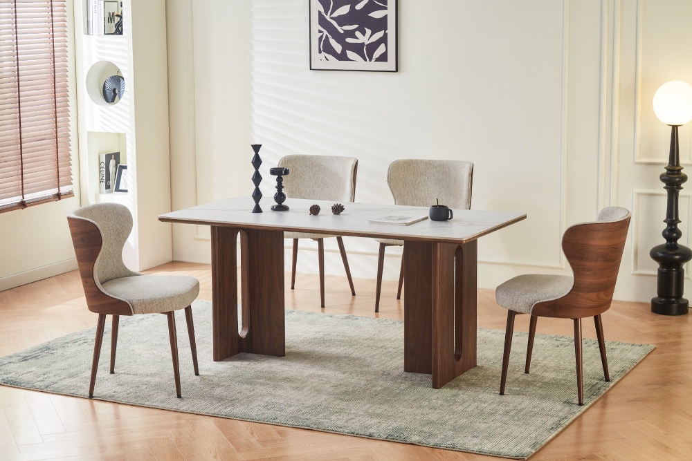 Rinato Dining Table in Walnut & White
