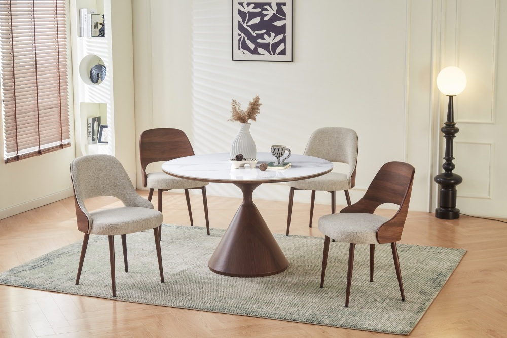 Corteo Round Dining Table in Walnut & White