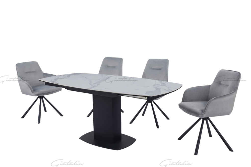 Ritz Swivel Ext Ceramic Table - White / Grey Marble