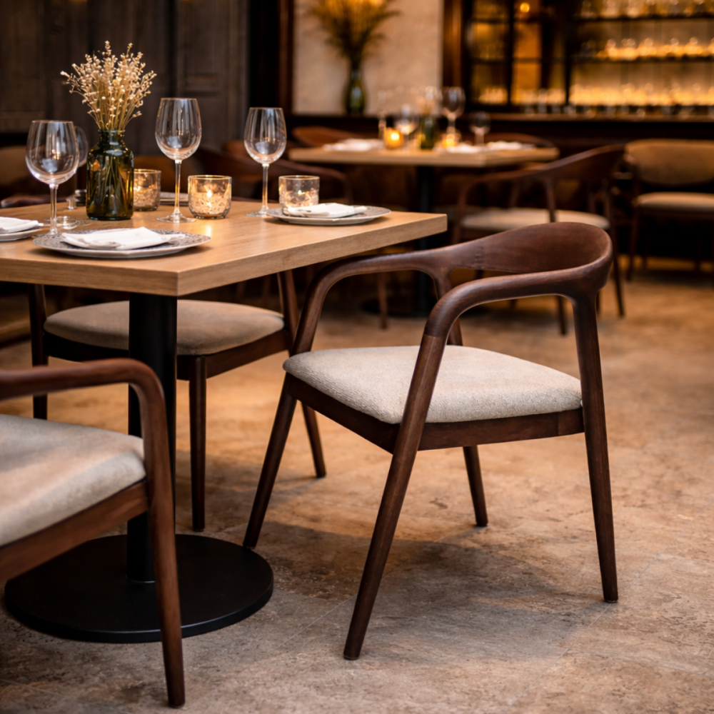 Walnut Tess Dining Chair in Oatmeal Boucl&eacute;