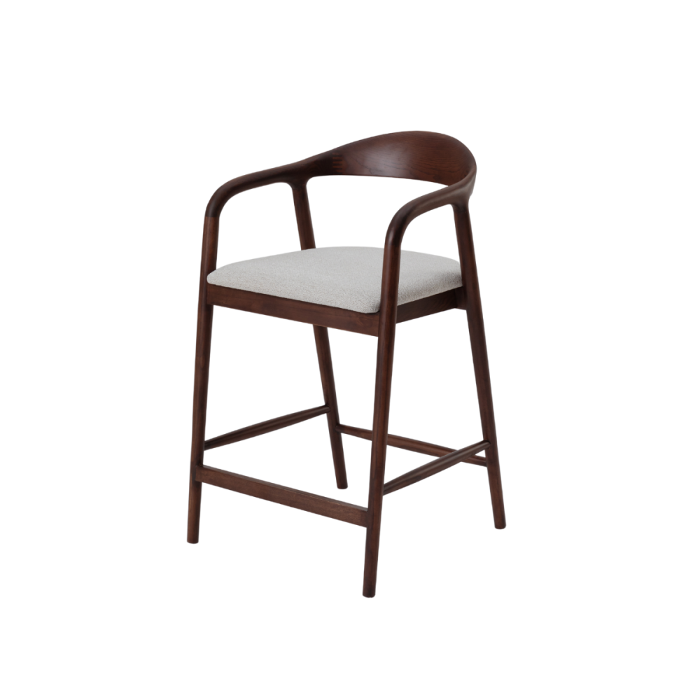 Walnut and Oatmeal Boucl&eacute; Tess Barstool