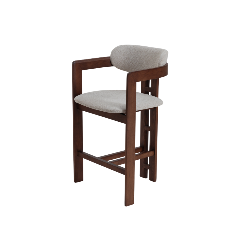 Walnut and Oatmeal Boucl&eacute; Clara Barstool