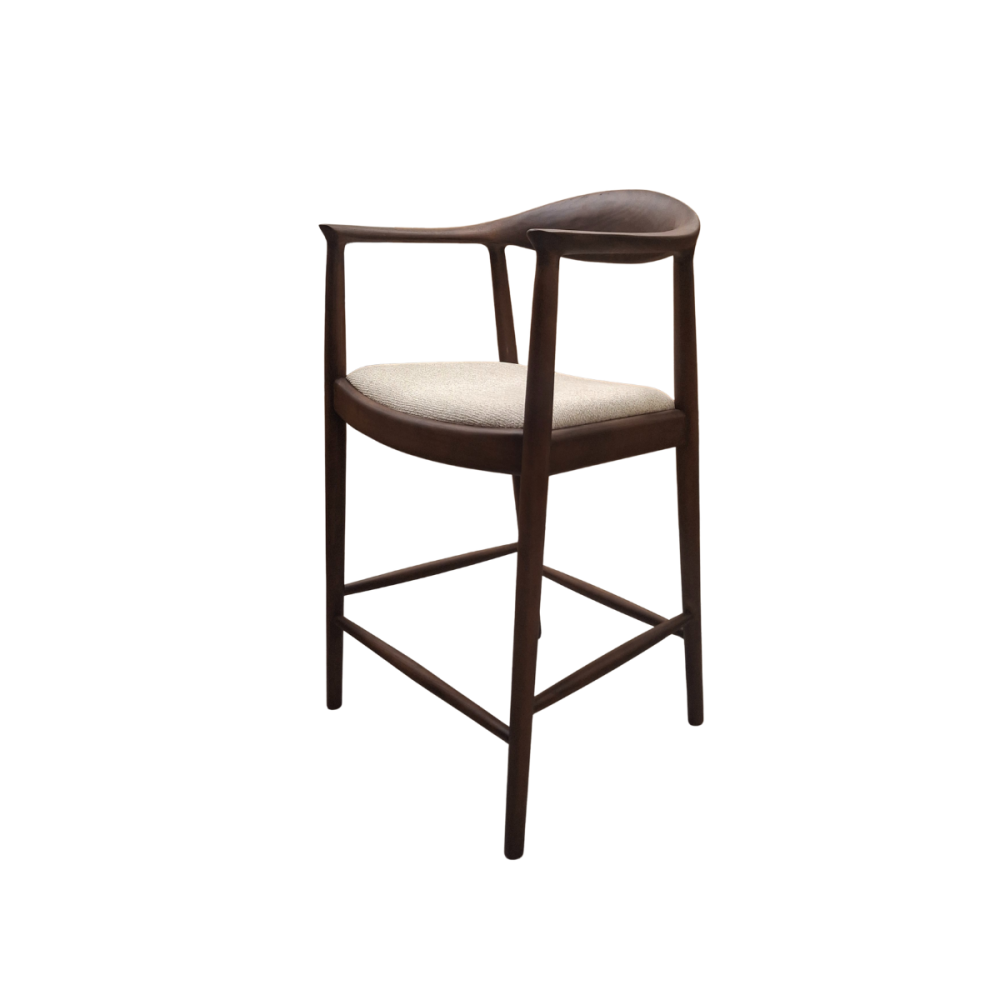 Walnut and Oatmeal Boucl&eacute; Fern Barstool