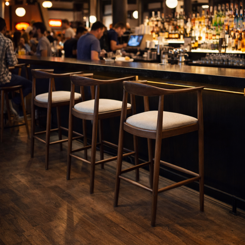 Walnut and Oatmeal Boucl&eacute; Fern Barstool