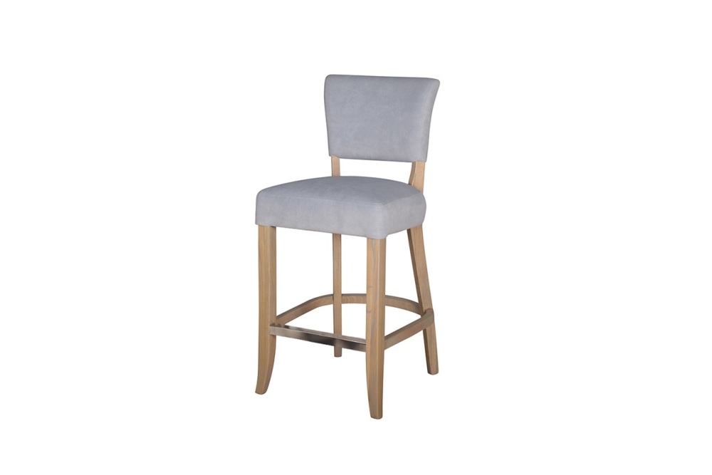 Duke Bar Stool Solid oak legs in Grey Velvet