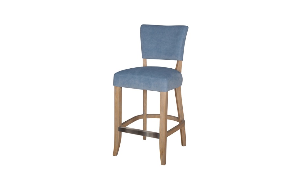 Duke Bar Stool Solid oak legs in Blue Velvet